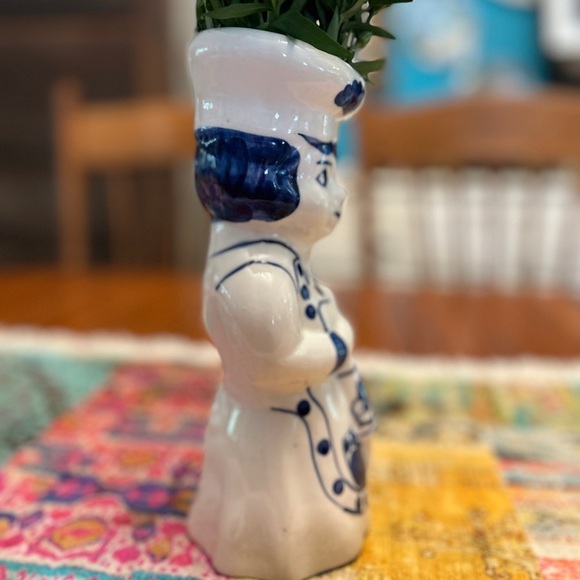 Vintage German Ceramic Vase Blue White Hand painted Mamsell With Rolling Pin - Picture 7 of 8